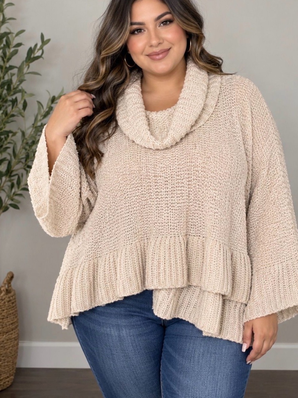 Cozy Cream Cowl-Neck Knit Sweater